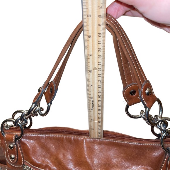 Kathy Van Zeeland Handbag Beown Faux Leather Zip Close Double Straps - Picture 11 of 12